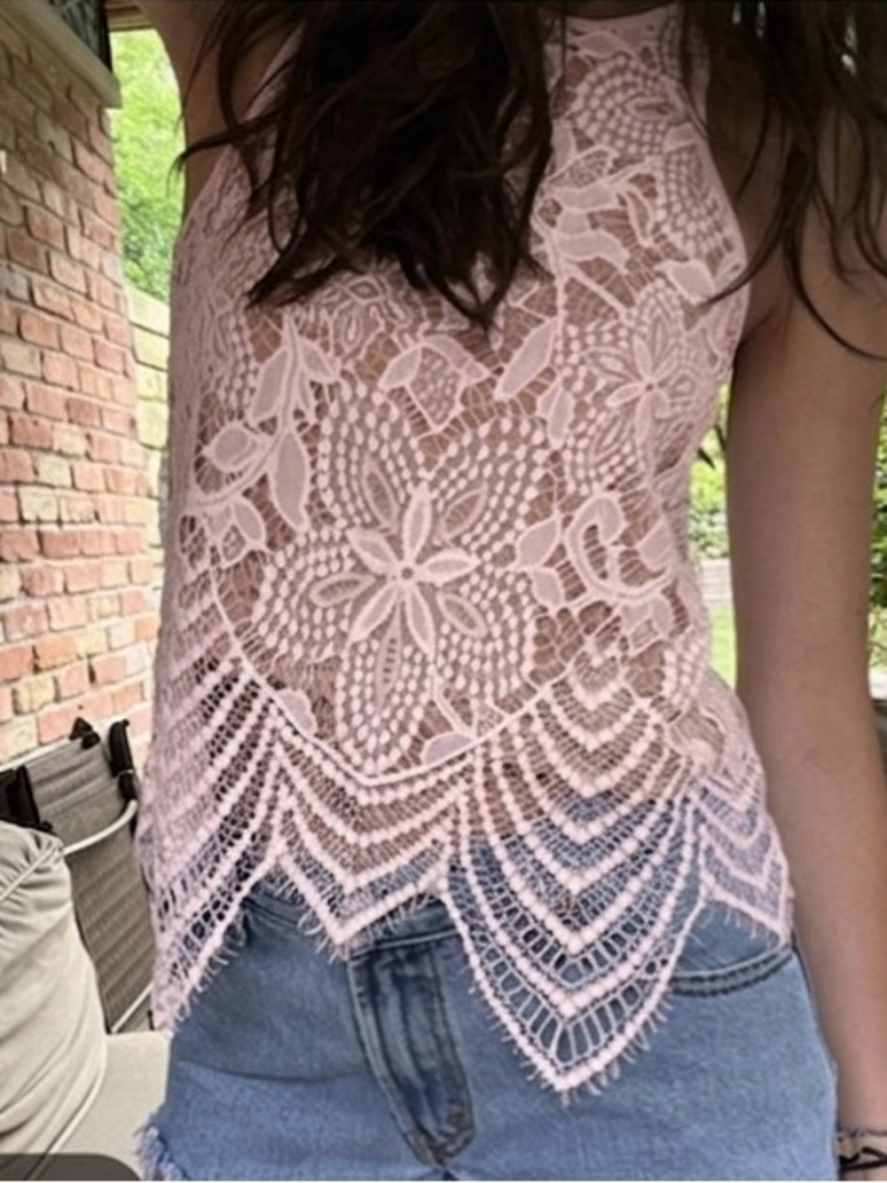 Express Pink Crochet Lace Halter Camisole